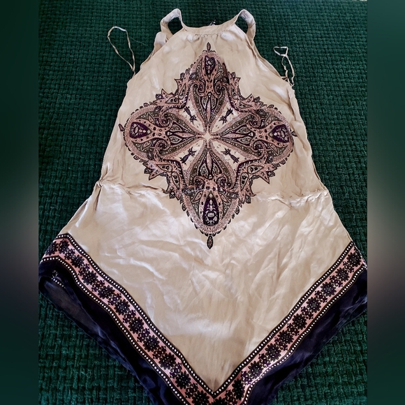 Bohemian Cream and Purple Guess Top,Size 3, 100% Silk,Black rope on waist - Picture 12 of 16